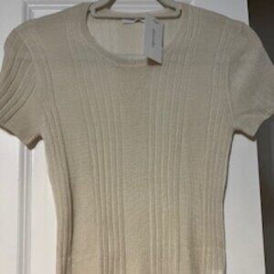 NWT Sablyn Cream Ribbed Cashmere Tee Shirt Size Large